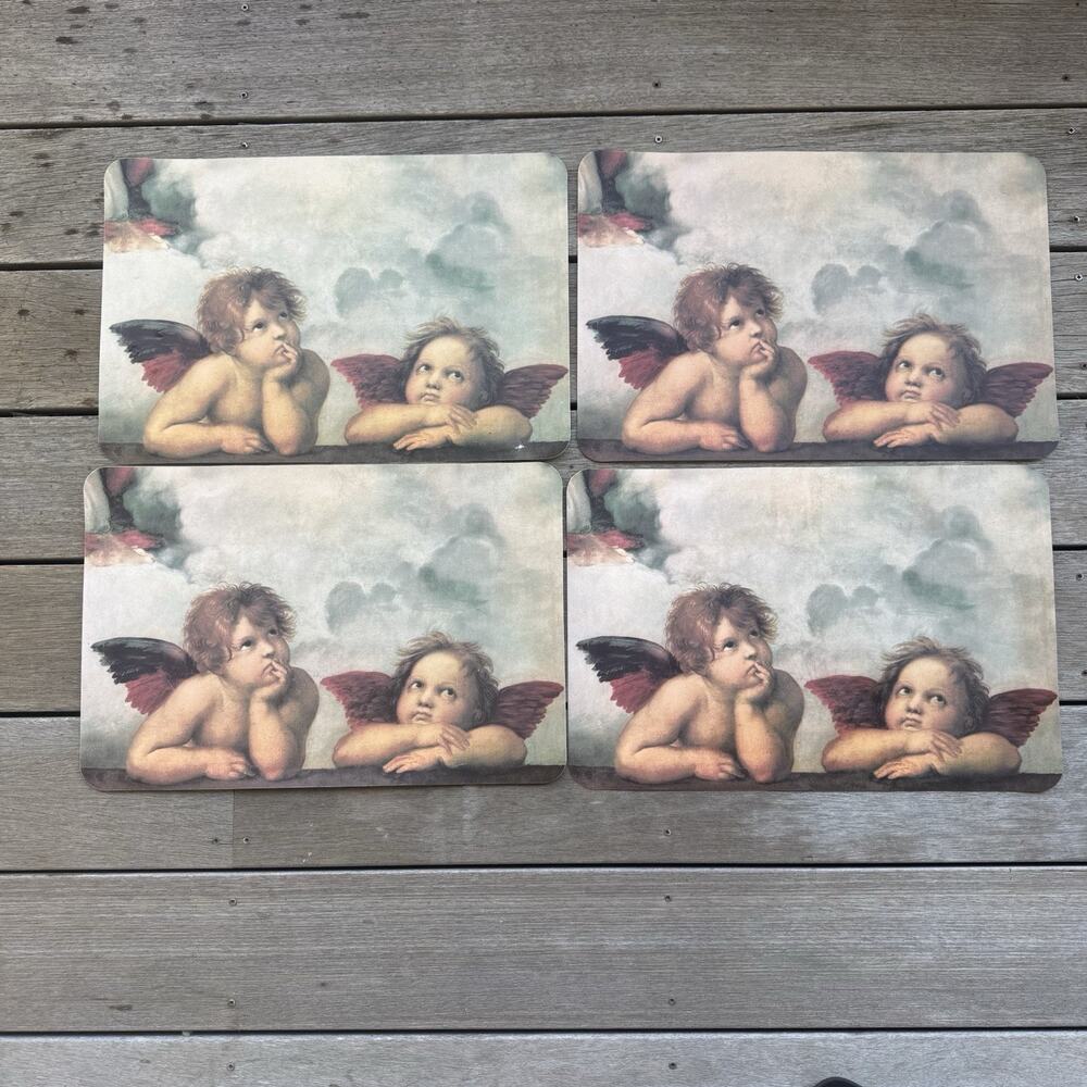 Placemats Cherub Angels Madonna Sistina Raphael Set of 4 17x11 90s Y2K Whimsy